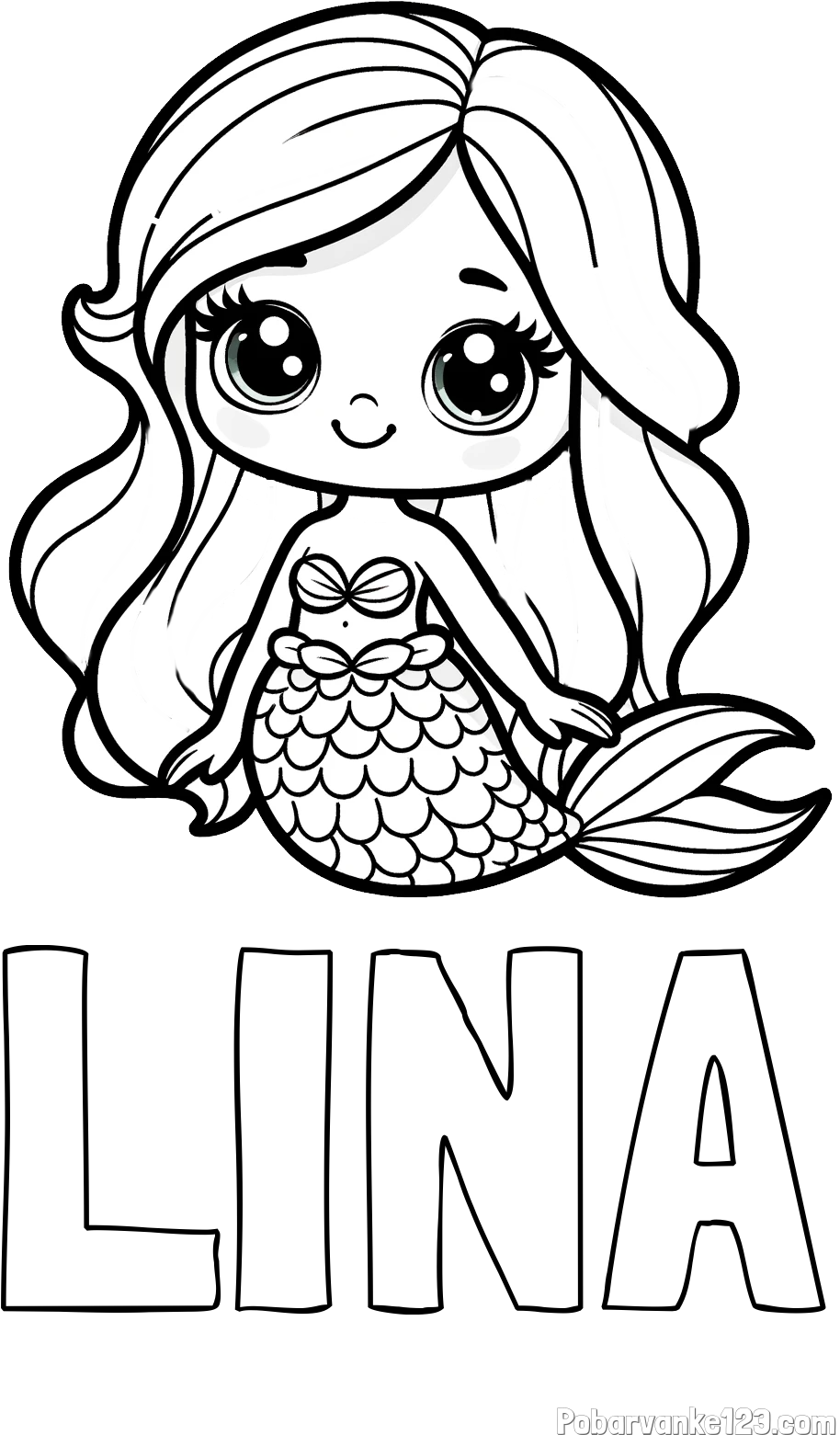 Pobarvanka imena LINA in pobarvanka prikupne morske deklice