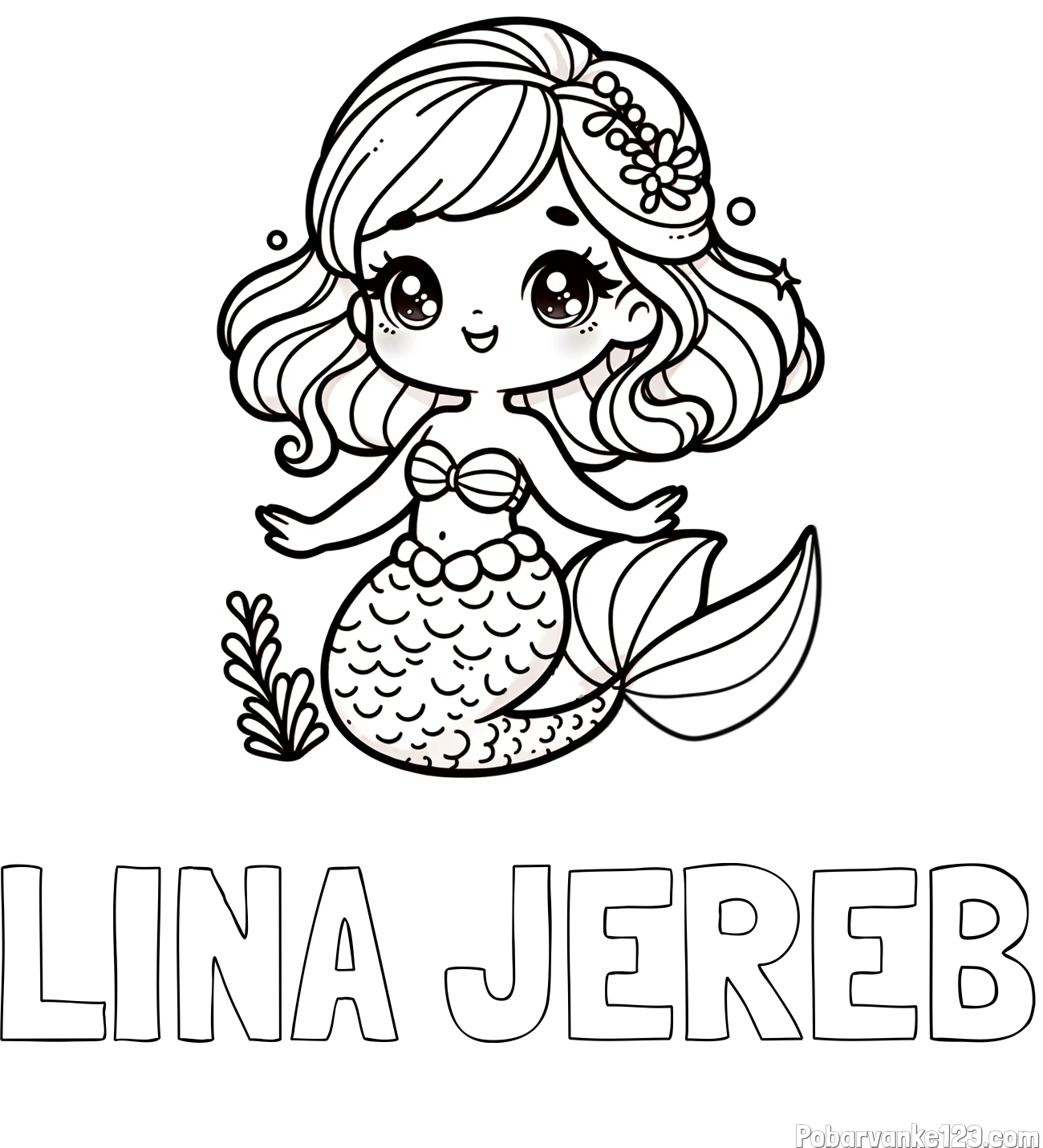 Pobarvanka imena LINA JEREB in pobarvanka simpatične morske deklice