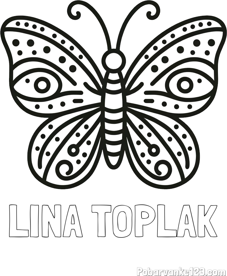 Pobarvanka imena LINA TOPLAK in preprosta pobarvanka metulja