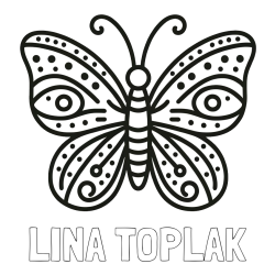 Online izdelana pobarvanka - Pobarvanka imena LINA TOPLAK in preprosta pobarvanka metulja