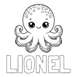 Online izdelana pobarvanka - Pobarvanka imena LIONEL in otroška pobarvanka ljubke hobotnice