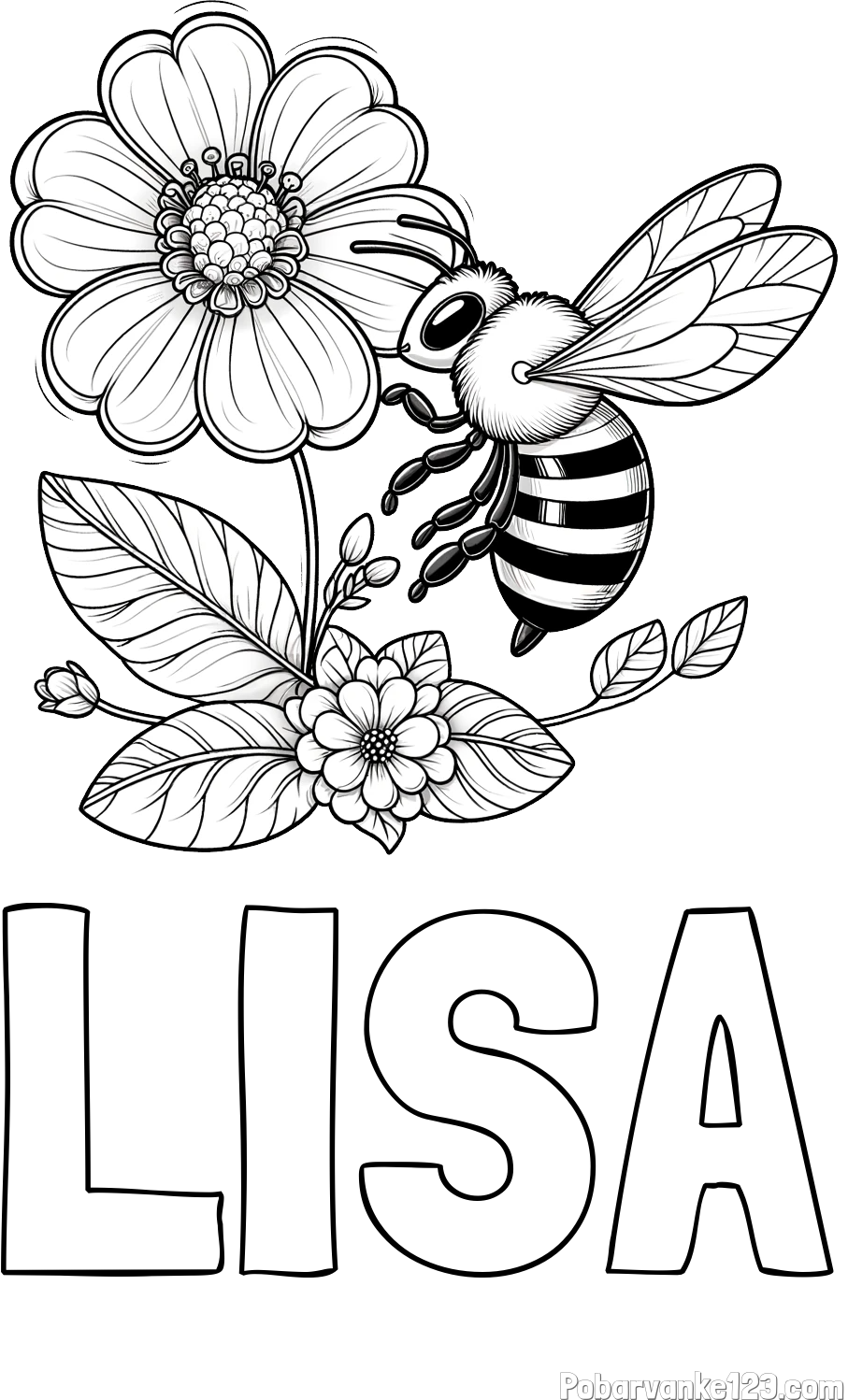 Pobarvanka imena LISA in otroška pobarvanka čebelice in rožice