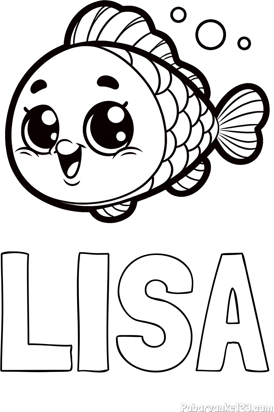 Pobarvanka imena LISA in otroška pobarvanka nasmejane ribe