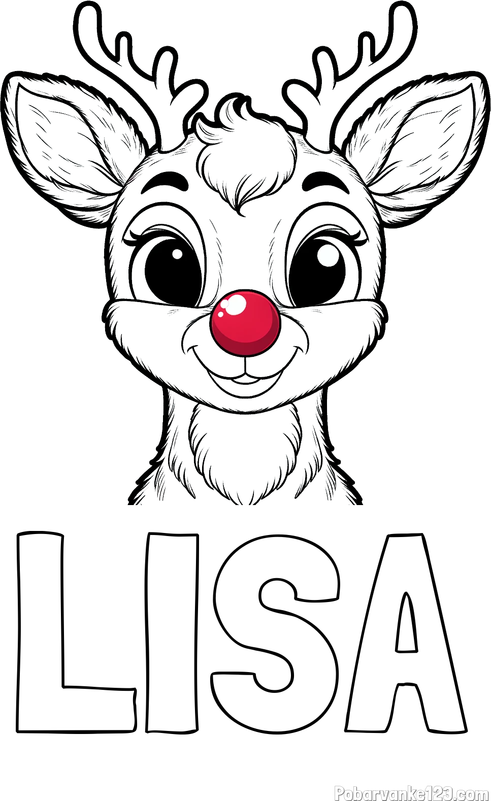 Pobarvanka imena LISA in otroška pobarvanka simpatičnega jelenčka Rudolfa