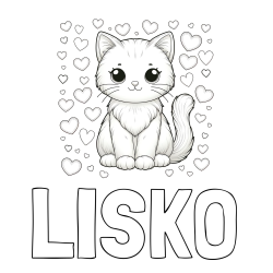 Online izdelana pobarvanka - Pobarvanka imena LISKO in pobarvanka ljubke mucke obdane s srčki