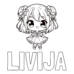 Online izdelana pobarvanka - Pobarvanka imena LIVIJA in otroška pobarvanka punčke v japonskem anime slogu