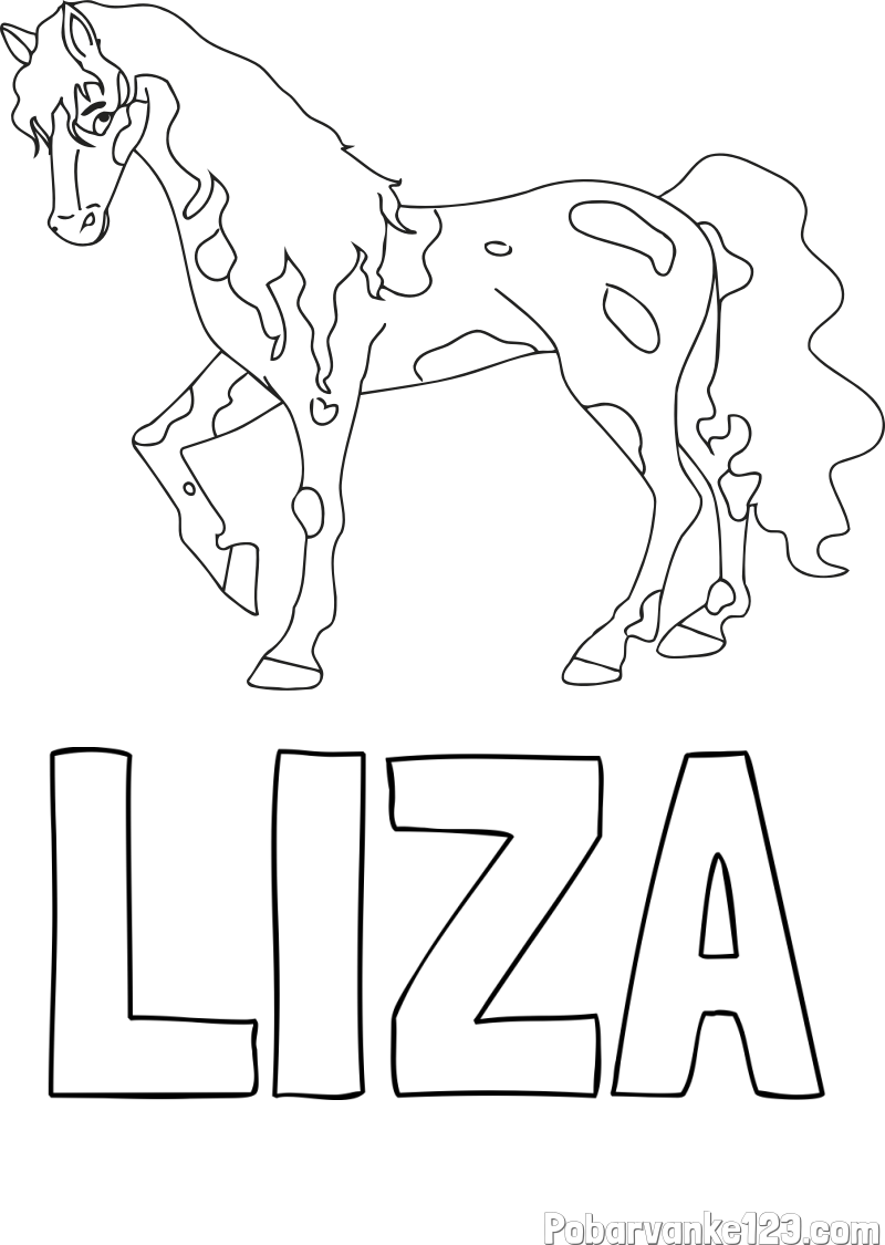 Pobarvanka imena LIZA in pobarvanka lisastega konja