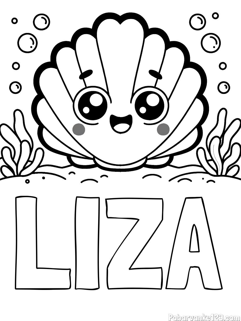 Pobarvanka imena LIZA in pobarvanka nasmejane školjke