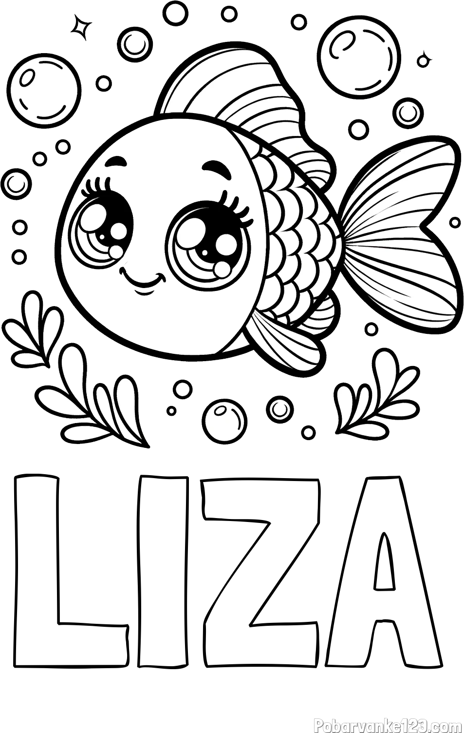 Pobarvanka imena LIZA in pobarvanka prisrčne ribice