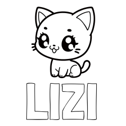 Online izdelana pobarvanka - Pobarvanka imena LIZI in pobarvnaka ljubke muce v anime slogu