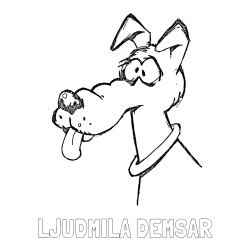 Online izdelana pobarvanka - Pobarvanka imena LJUDMILA DEMŠAR in pobarvanka smešnega kužka