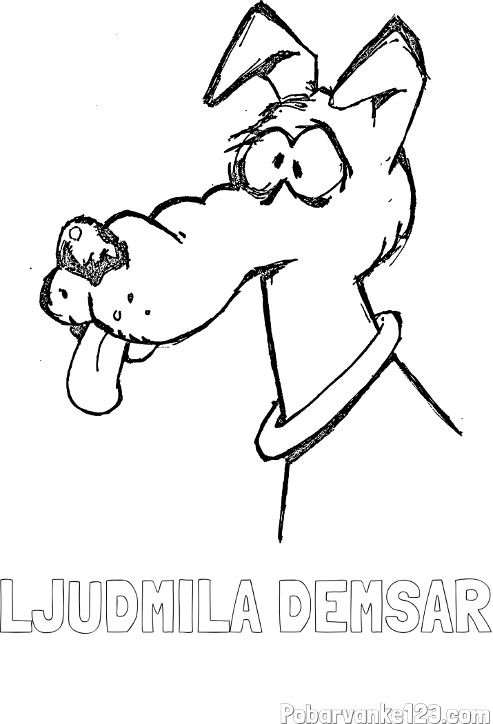 Pobarvanka imena LJUDMILA DEMŠAR in pobarvanka smešnega kužka