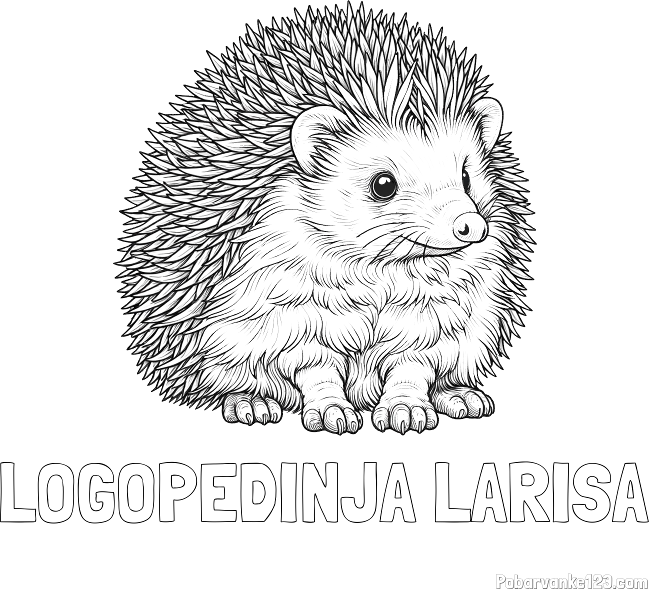 Pobarvanka imena LOGOPEDINJA LARISA in pobarvanka nasmejanega ježa