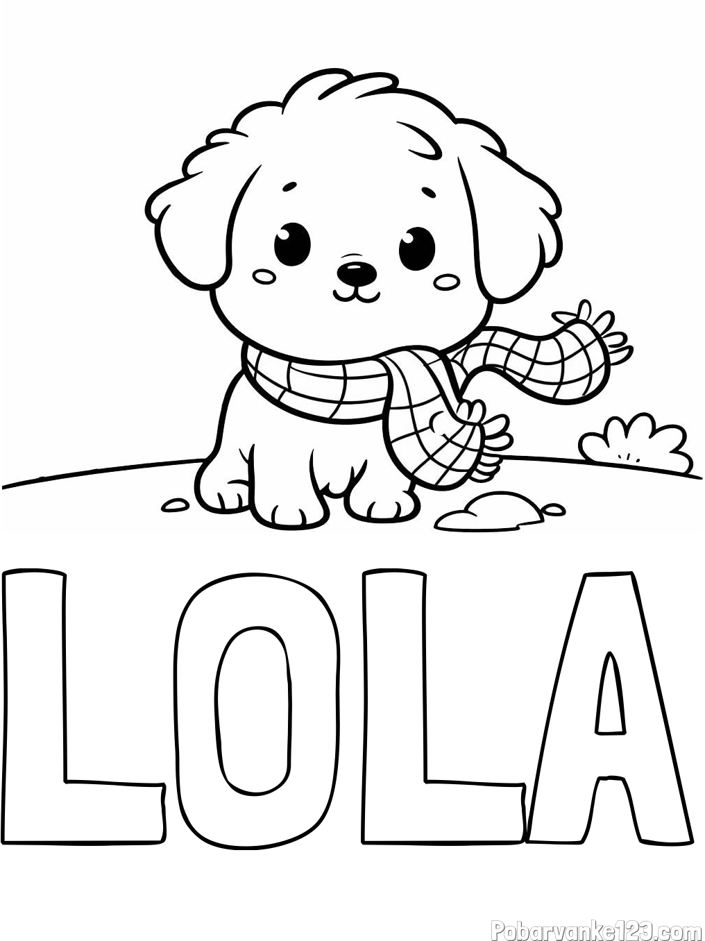 Pobarvanka imena LOLA in pobarvanka prikupnega psička