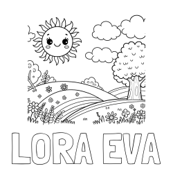 Online izdelana pobarvanka - Pobarvanka imena LORA EVA in otroška pobarvanka narave
