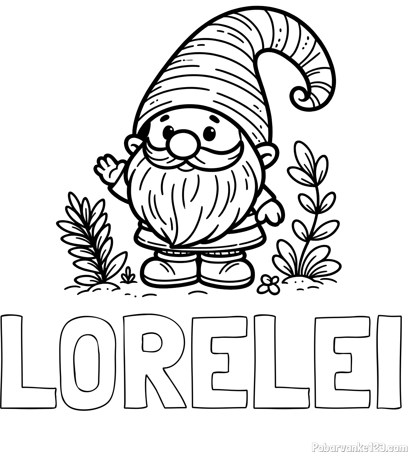 Pobarvanka imena LORELEI in pobarvanka prijaznega škrata oz. palčka