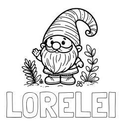 Online izdelana pobarvanka - Pobarvanka imena LORELEI in pobarvanka prijaznega škrata oz. palčka