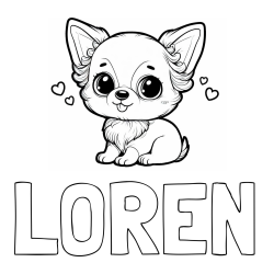 Online izdelana pobarvanka - Pobarvanka imena LOREN in pobarvanka čivave