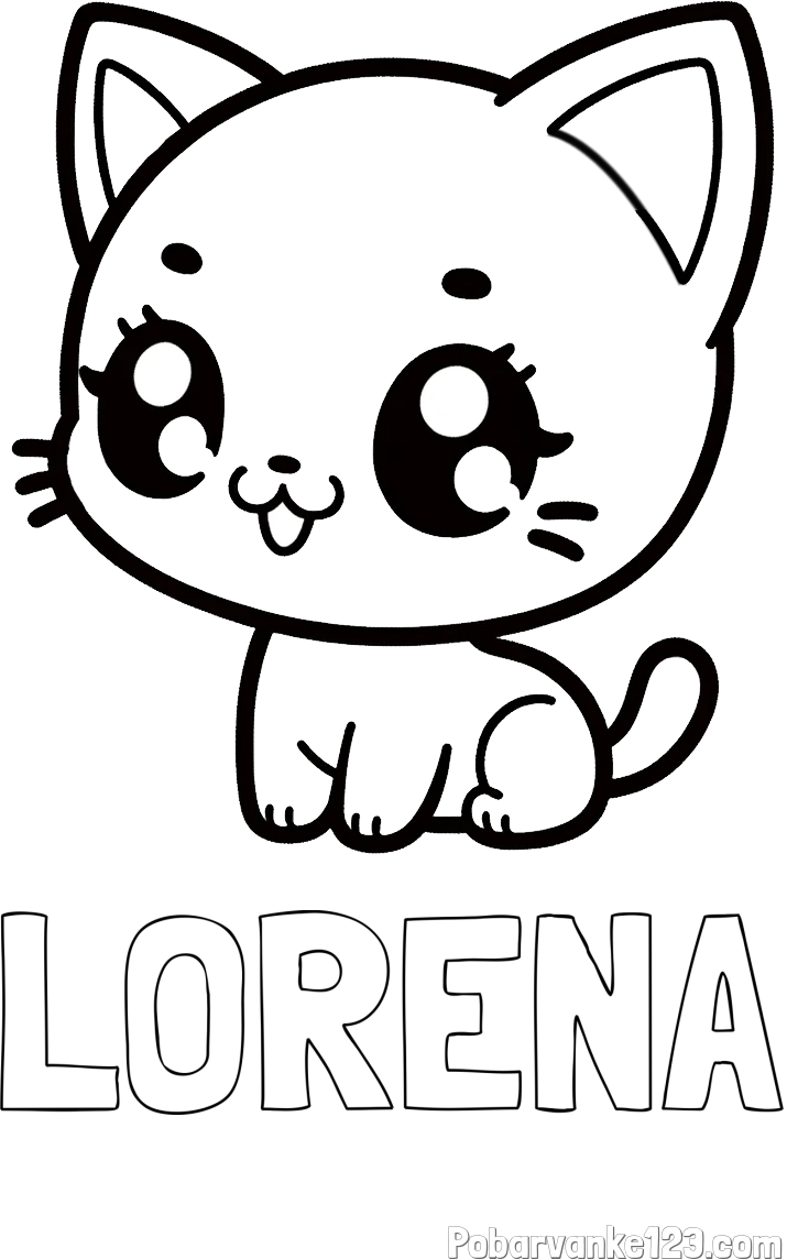 Pobarvanka imena LORENA in pobarvnaka ljubke muce v anime slogu