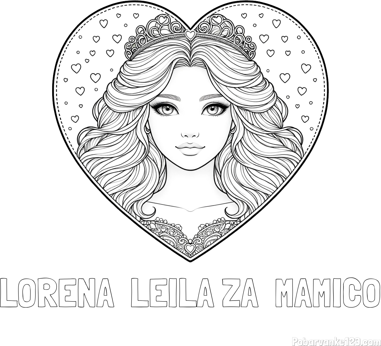 Pobarvanka imena LORENA  LEILA ZA  MAMICO in pobarvanka ljubke princese v srčku