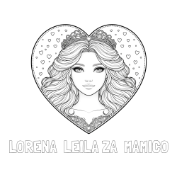 Online izdelana pobarvanka - Pobarvanka imena LORENA  LEILA ZA  MAMICO in pobarvanka ljubke princese v srčku