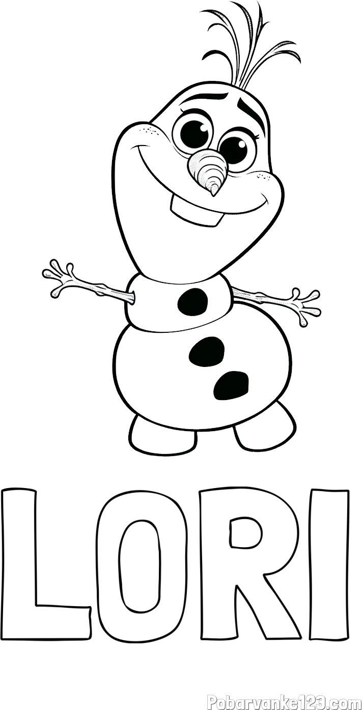Pobarvanka imena LORI in pobarvanka prisrčnega snežaka Olaf