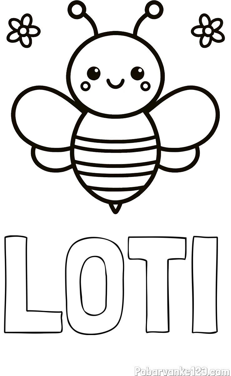 Pobarvanka imena LOTI in otroška pobarvanka čebele