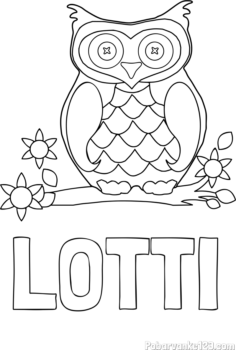 Pobarvanka imena LOTTI in pobarvanka sove