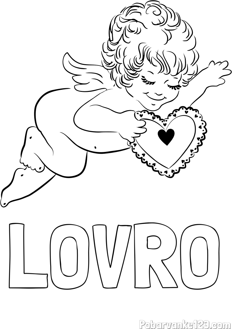 Pobarvanka imena LOVRO in pobarvanka angela s srčkom