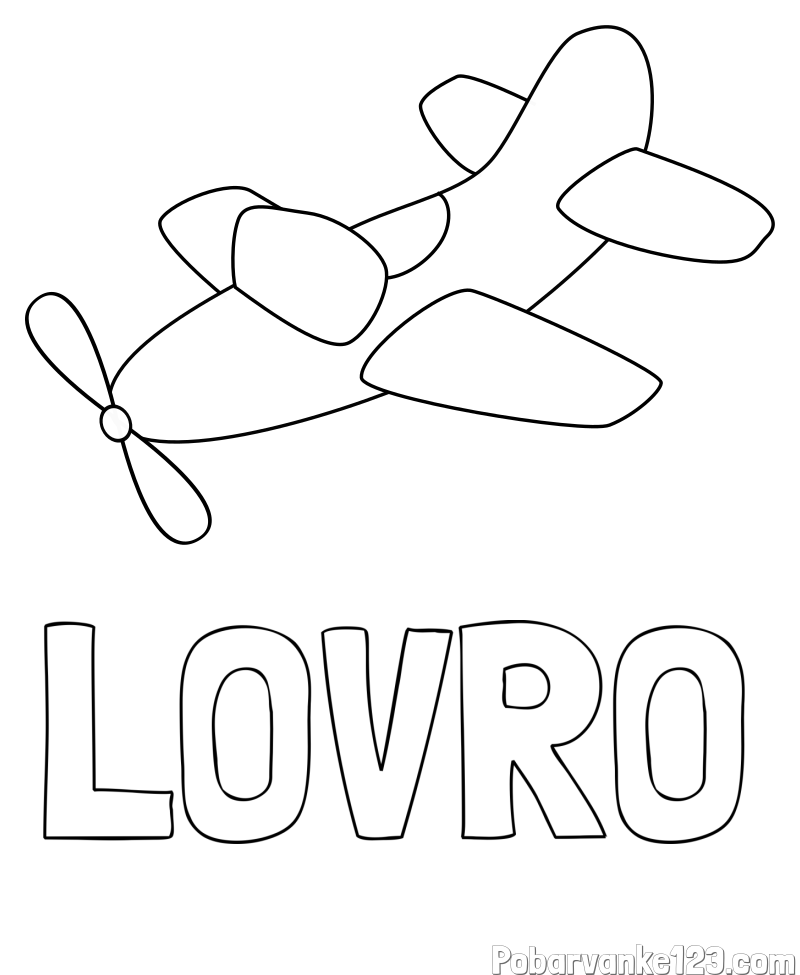 Pobarvanka imena LOVRO in pobarvanka letala s propelerjem