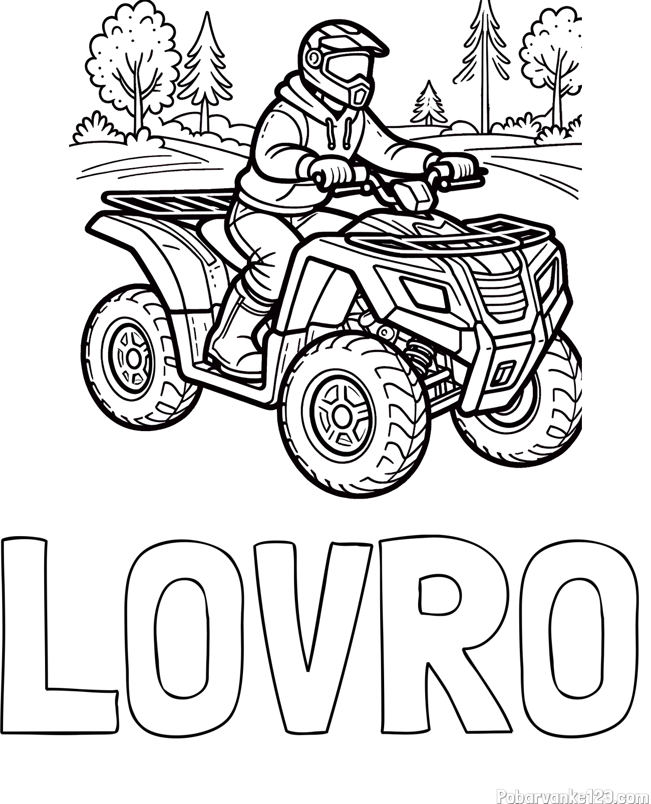 Pobarvanka imena LOVRO in pobarvanka motorista na štirikolesniku