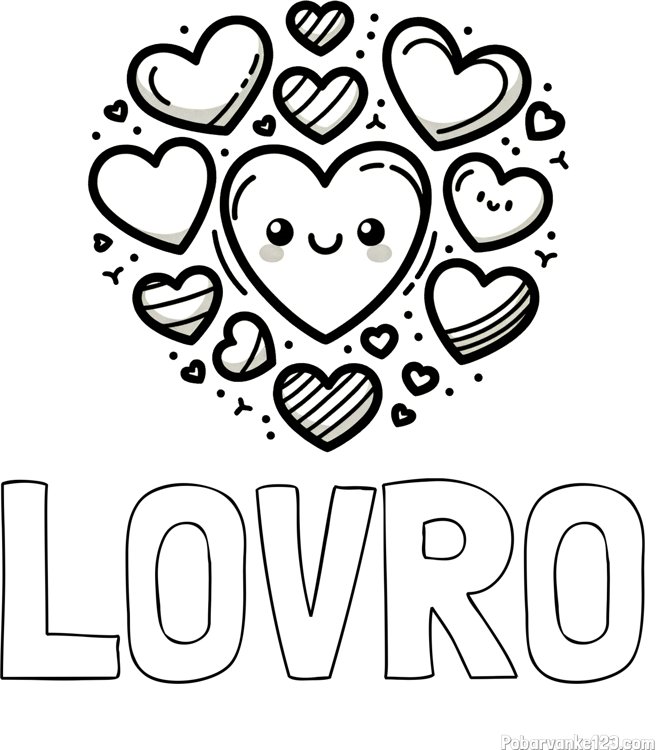 Pobarvanka imena LOVRO in pobarvanka srčkov