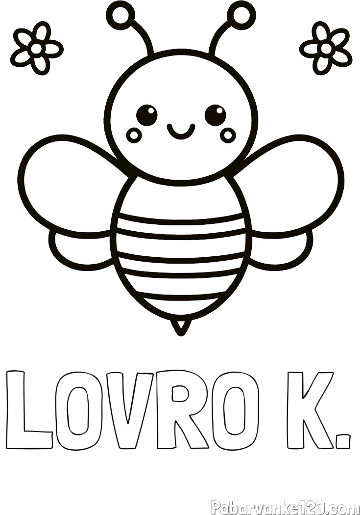 Pobarvanka imena LOVRO K. in otroška pobarvanka čebele