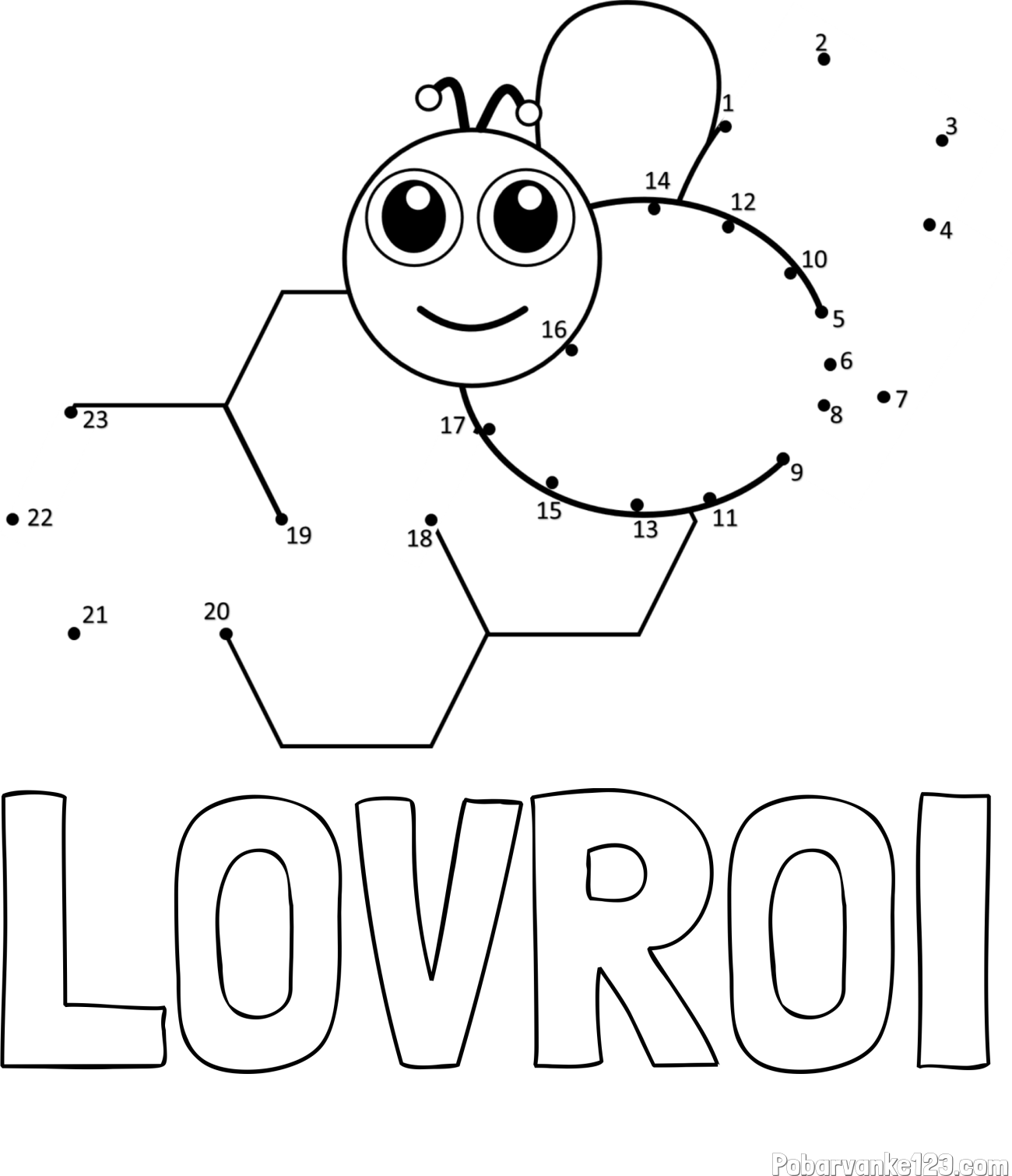 Pobarvanka imena LOVROI in pobarvanka čebelice in satja - poveži številke