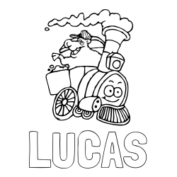 Online izdelana pobarvanka - Pobarvanka imena LUCAS in otroška pobarvanka vesele lokomotive