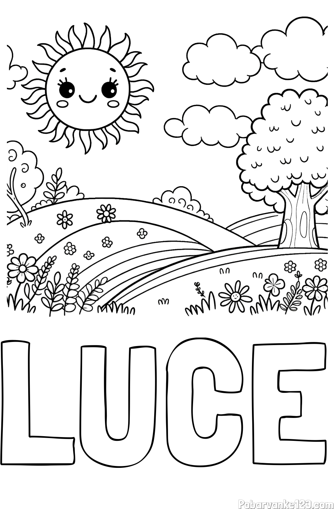 Pobarvanka imena LUCE in otroška pobarvanka narave