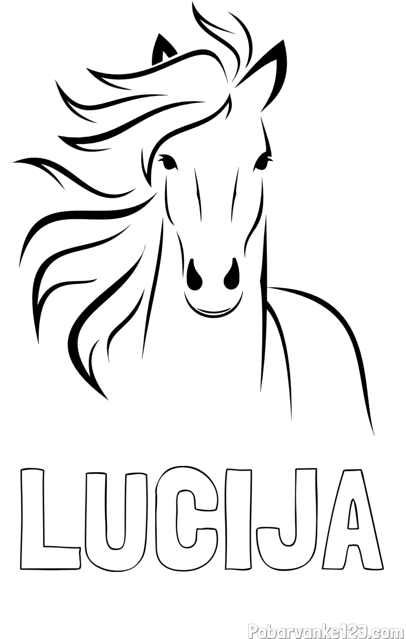 Pobarvanka imena LUCIJA in lepa pobarvanka konja