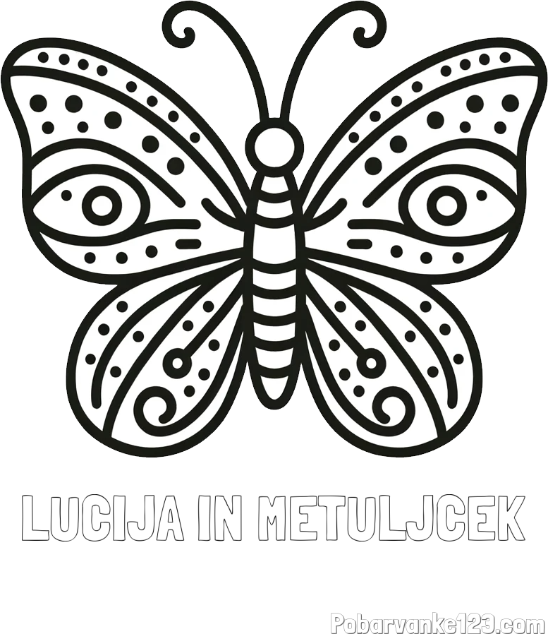 Pobarvanka imena LUCIJA IN METULJČEK in preprosta pobarvanka metulja
