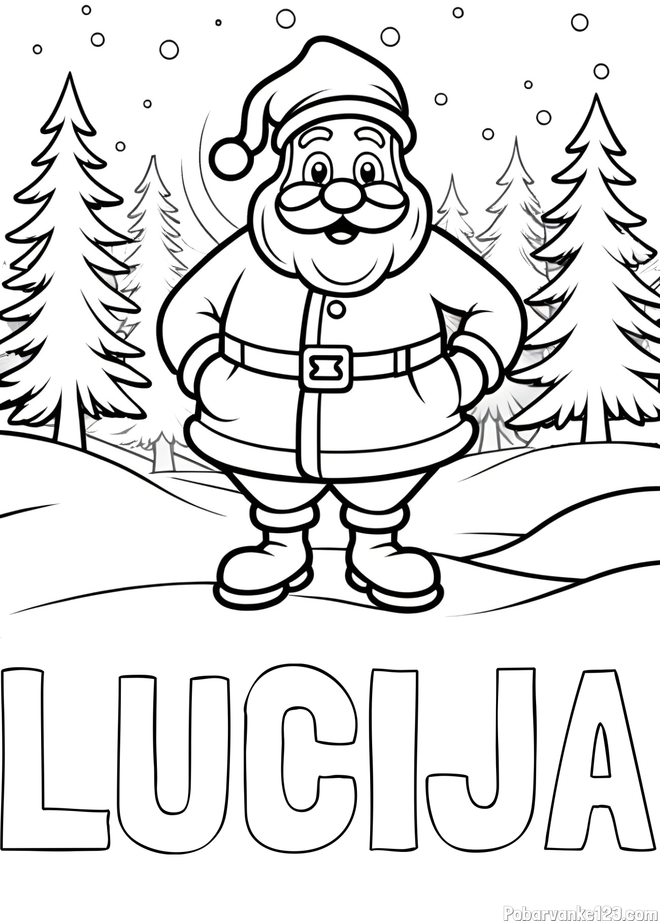 Pobarvanka imena LUCIJA in pobarvanka Božička v gozdu