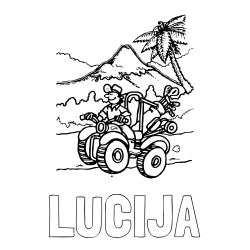 Online izdelana pobarvanka - Pobarvanka imena LUCIJA in pobarvanka golfista na štirikolesniku