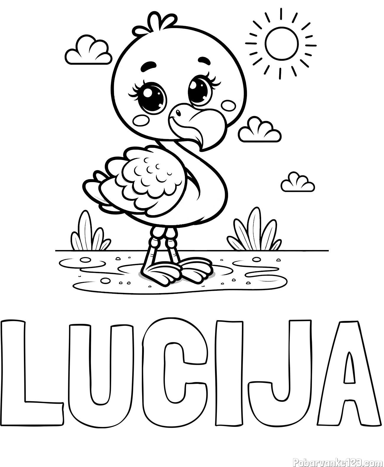 Pobarvanka imena LUCIJA in pobarvanka ljubkega flaminga