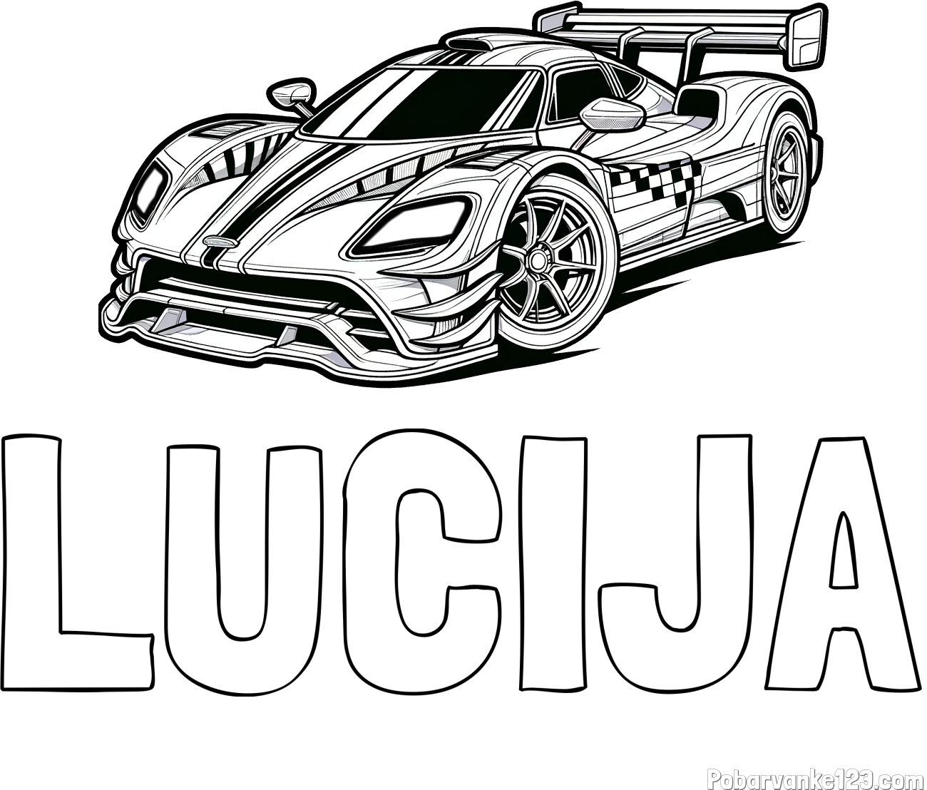 Pobarvanka imena LUCIJA in pobarvanka modernega športnega avtomobila