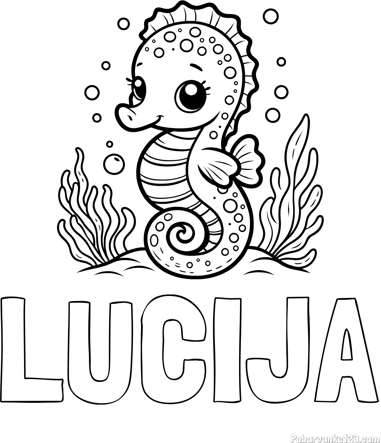 Pobarvanka imena LUCIJA in pobarvanka morskega konjička