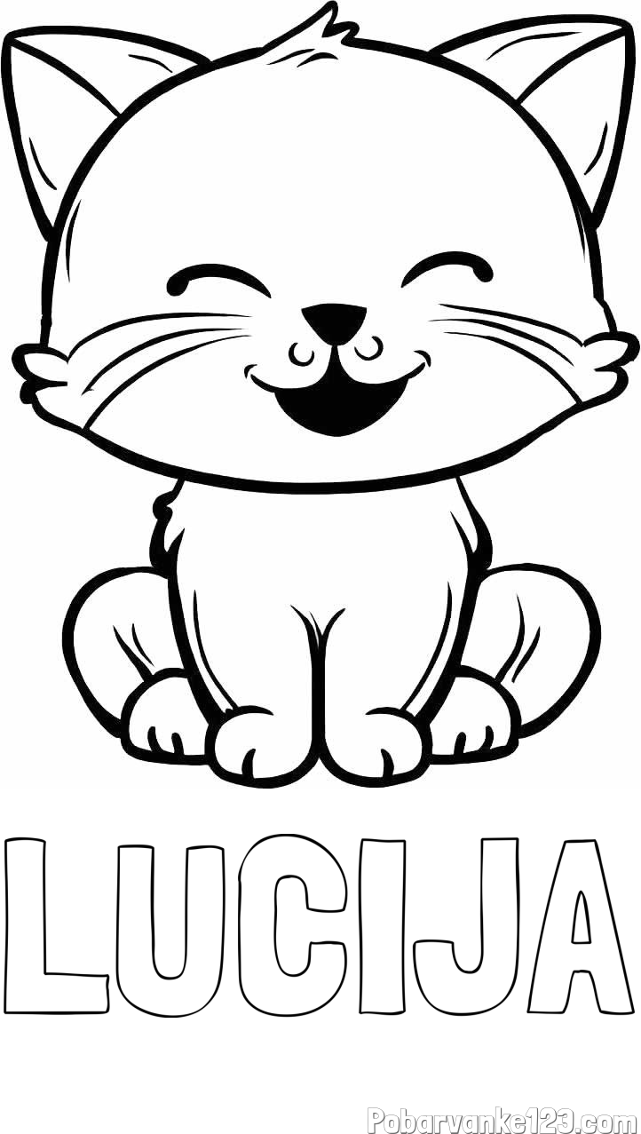 Pobarvanka imena LUCIJA in pobarvanka prikupne mačke