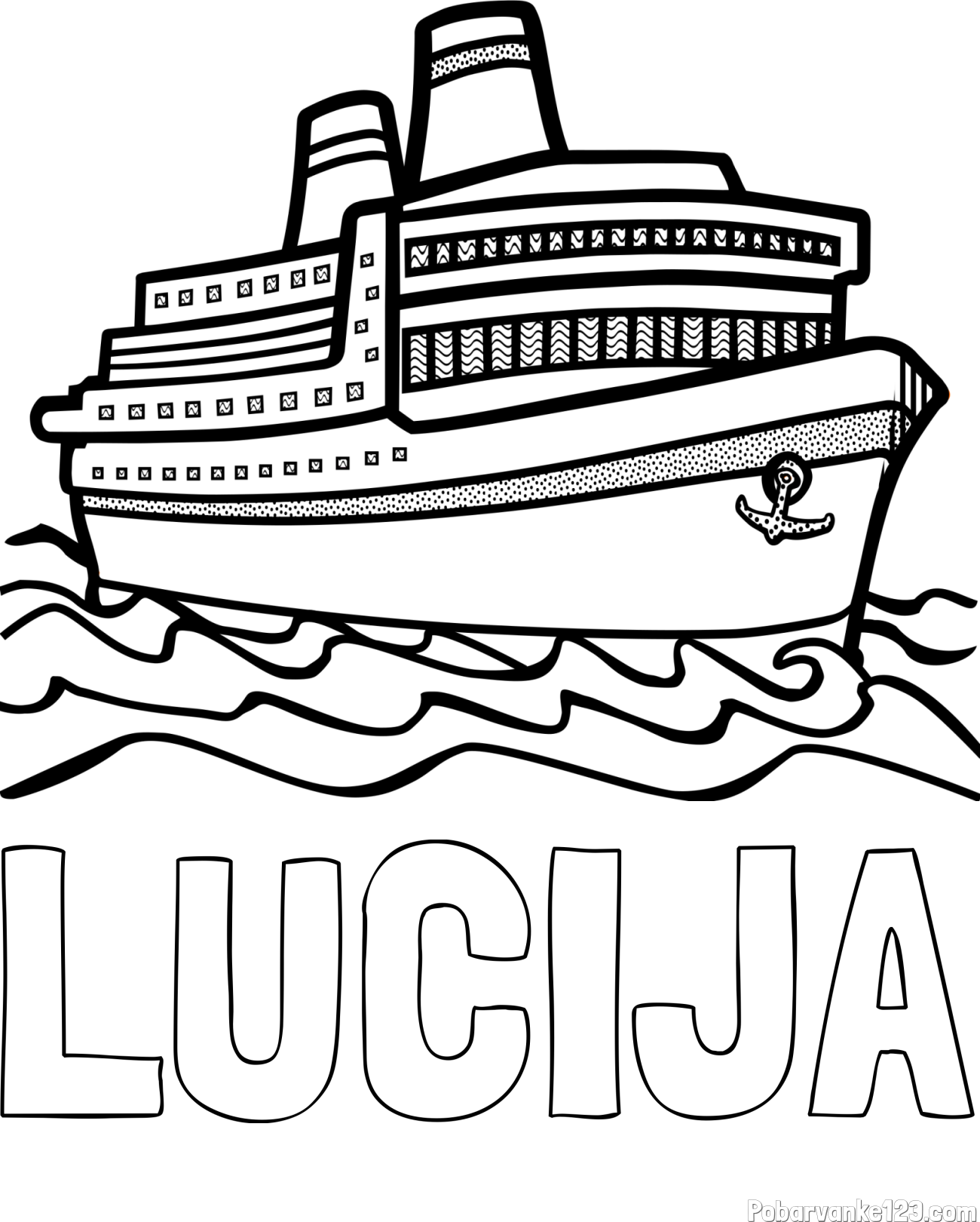 Pobarvanka imena LUCIJA in pobarvanka velike potniške ladje