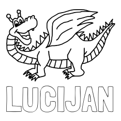 Online izdelana pobarvanka - Pobarvanka imena LUCIJAN in pobarvanka zmajčka