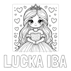Online izdelana pobarvanka - Pobarvanka imena LUČKA IBA in pobarvanka ljubke princese obdane s srčki