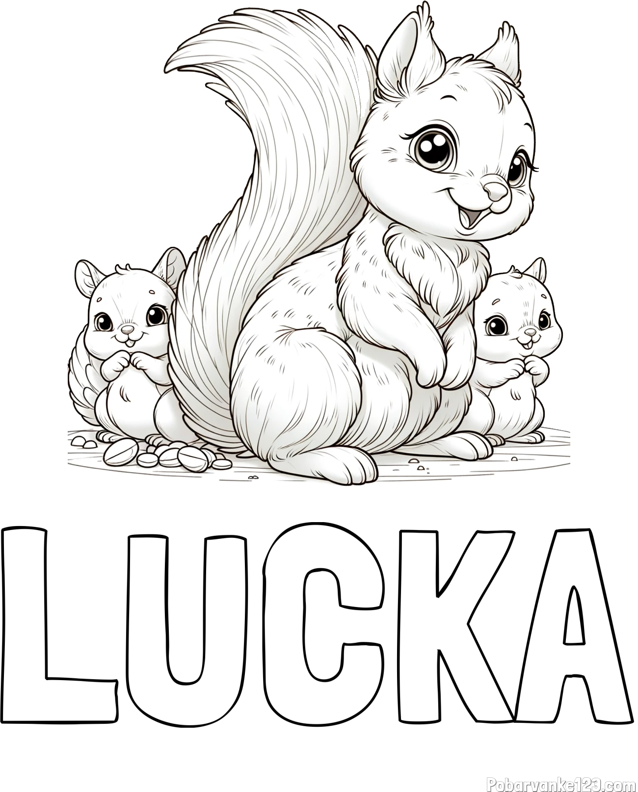 Pobarvanka imena LUČKA in pobarvanka veveričje družine