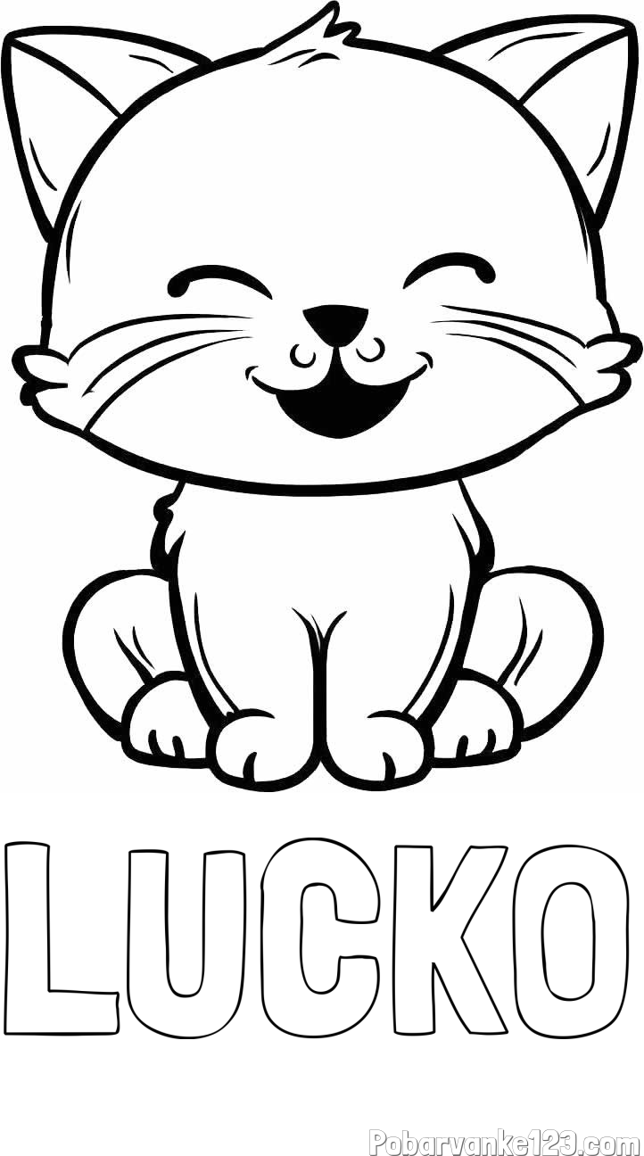 Pobarvanka imena LUČKO in pobarvanka prikupne mačke