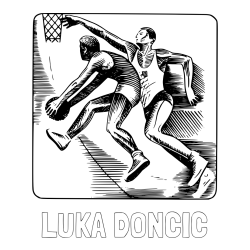 Online izdelana pobarvanka - Pobarvanka imena LUKA DONČIČ in pobarvanka dveh košarkarjev med igro